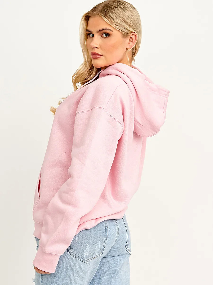 Pink embroidered hoodie sales