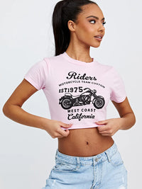 Pink Riders Motorcycle Graphic Crop Top