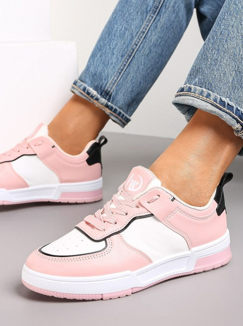 Pink Colour Block Lace Up Fashion Trainers