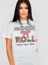 White 'Rock N Roll' Graphic Printed T-Shirt