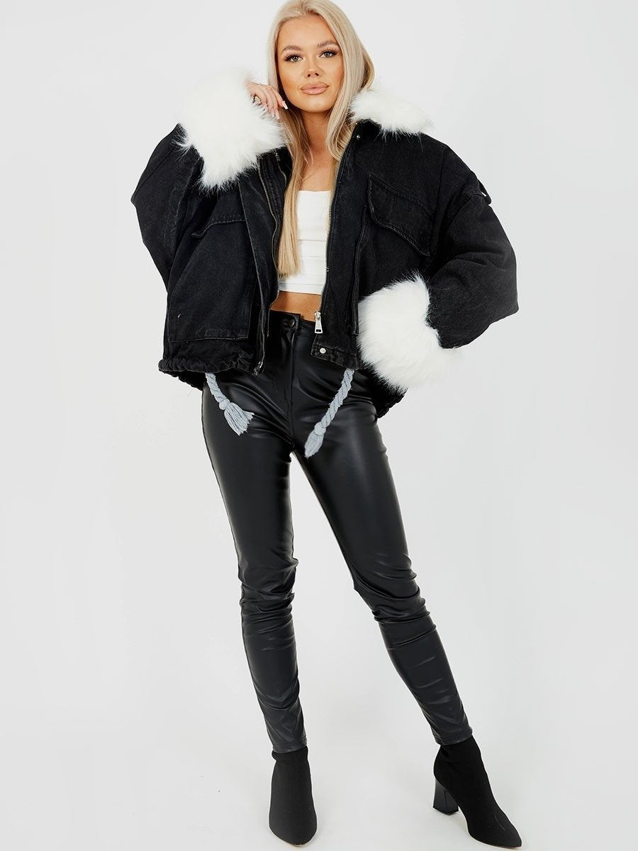 Kısmetin Butiği Women's Fur Lined Denim Jacket Coat Keeps You Warm Fur  Inside Makes a Difference New Season - Trendyol