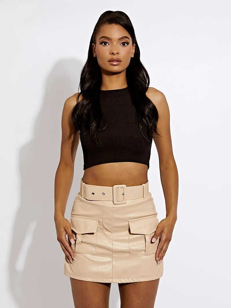 Stone Faux Leather Cargo Skort With Matching Belt