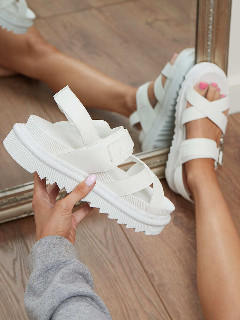 White Chunky Platform Sole Crossover Sandals