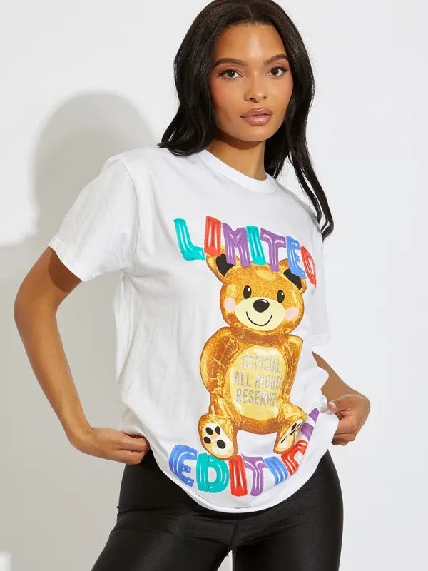 White Limited Edition Teddy Graphic T-Shirt