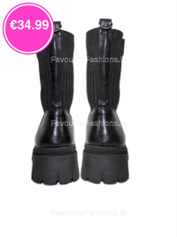 Black Chunky Sock Knit Ankle Boots