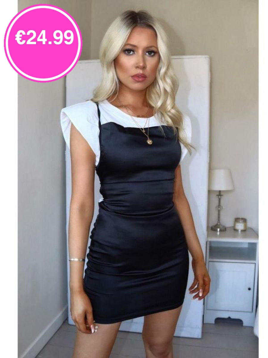 Black Cowl Neck Bodycon Satin Mini Dress