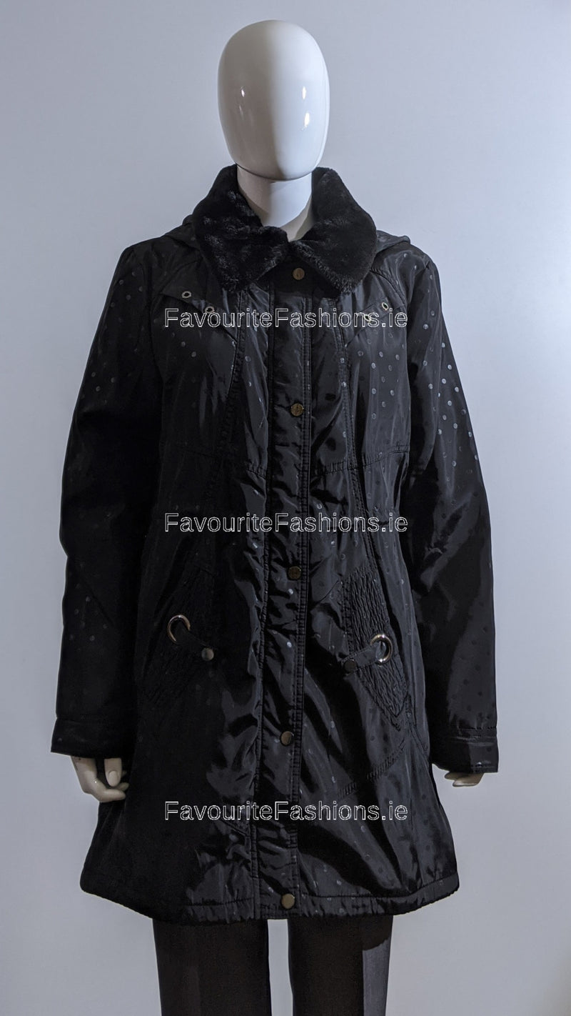 Black Fur Collar Hooded Long Coat