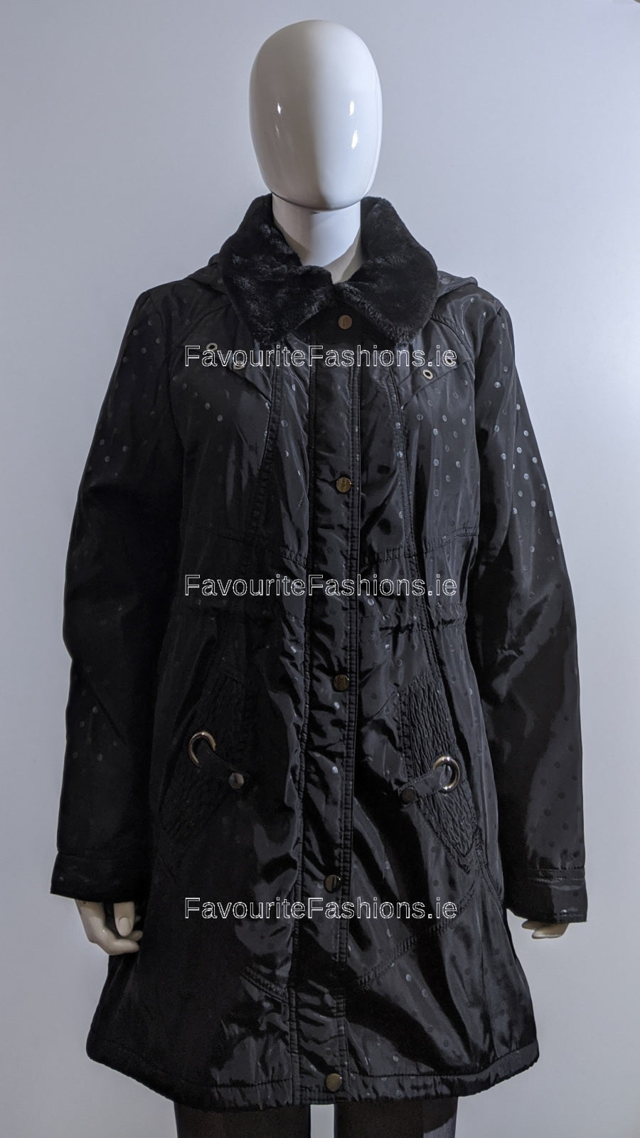 Black Fur Collar Hooded Long Coat