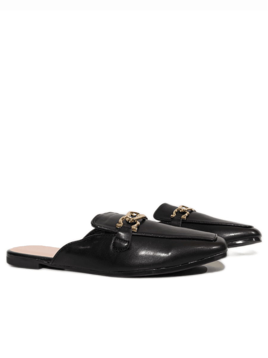Black mules with gold buckle hotsell