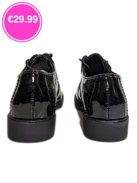 Black Patent Brogue Lace Up Flat Shoes