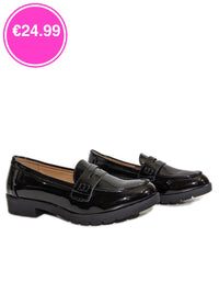 Black Patent Loafers Flat Shoes