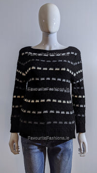 Black Pattern Detail Knit Jumper