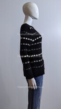 Black Pattern Detail Knit Jumper
