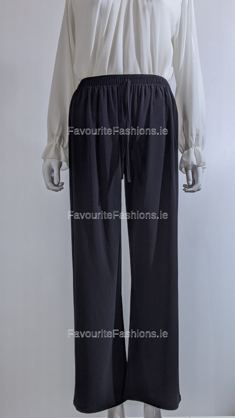 Black Wide Leg Trousers with Elastic Waist