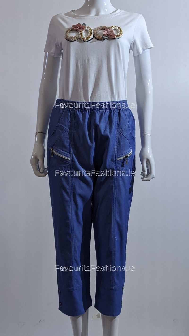 Blue Denim Cropped Cotton Trouser