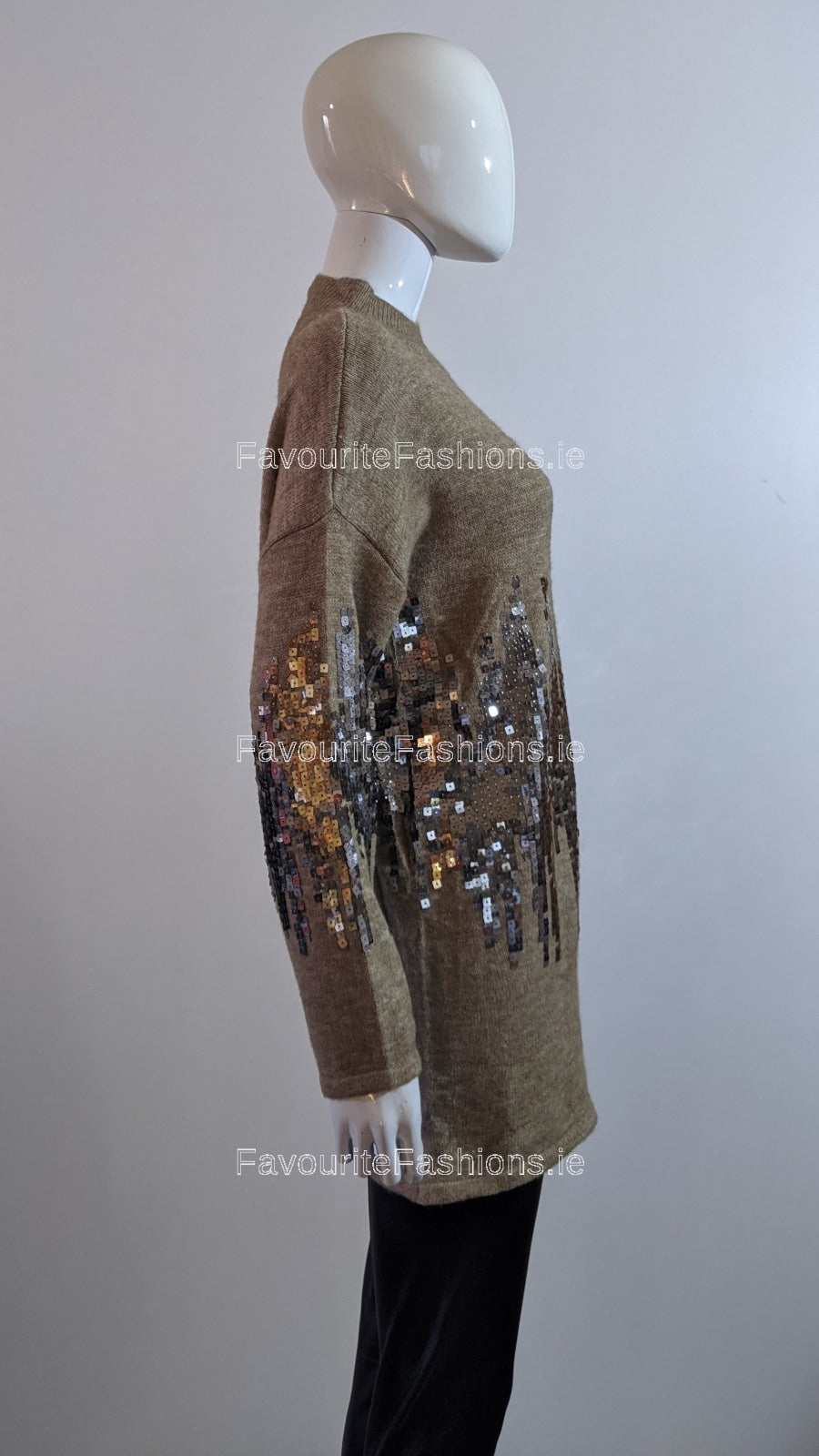 Brown Oversized Sequin High Neck Jumper FavouriteFashions.ie