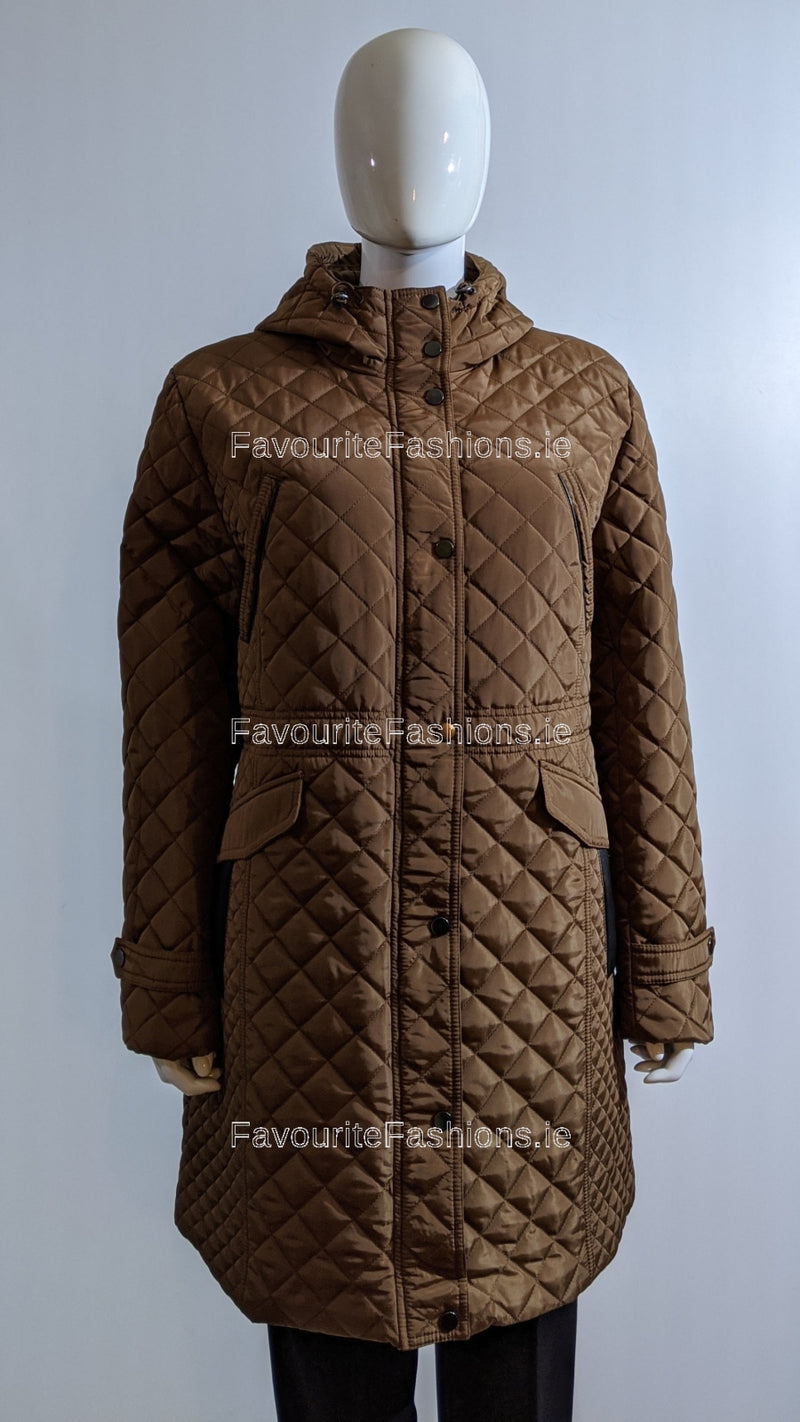 Brown Quilted Hooded Long Coat