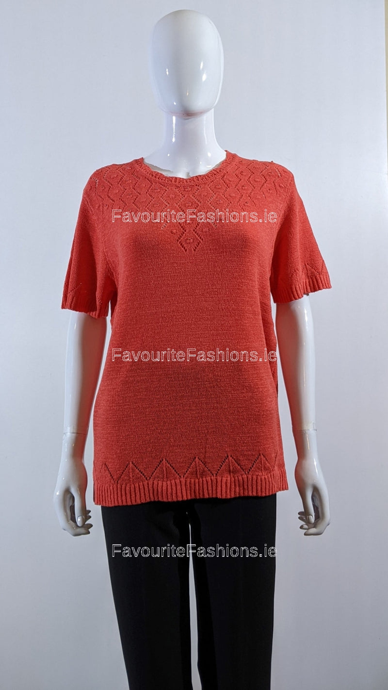 Coral Beaded Soft Touch Short Sleeve Jumper
