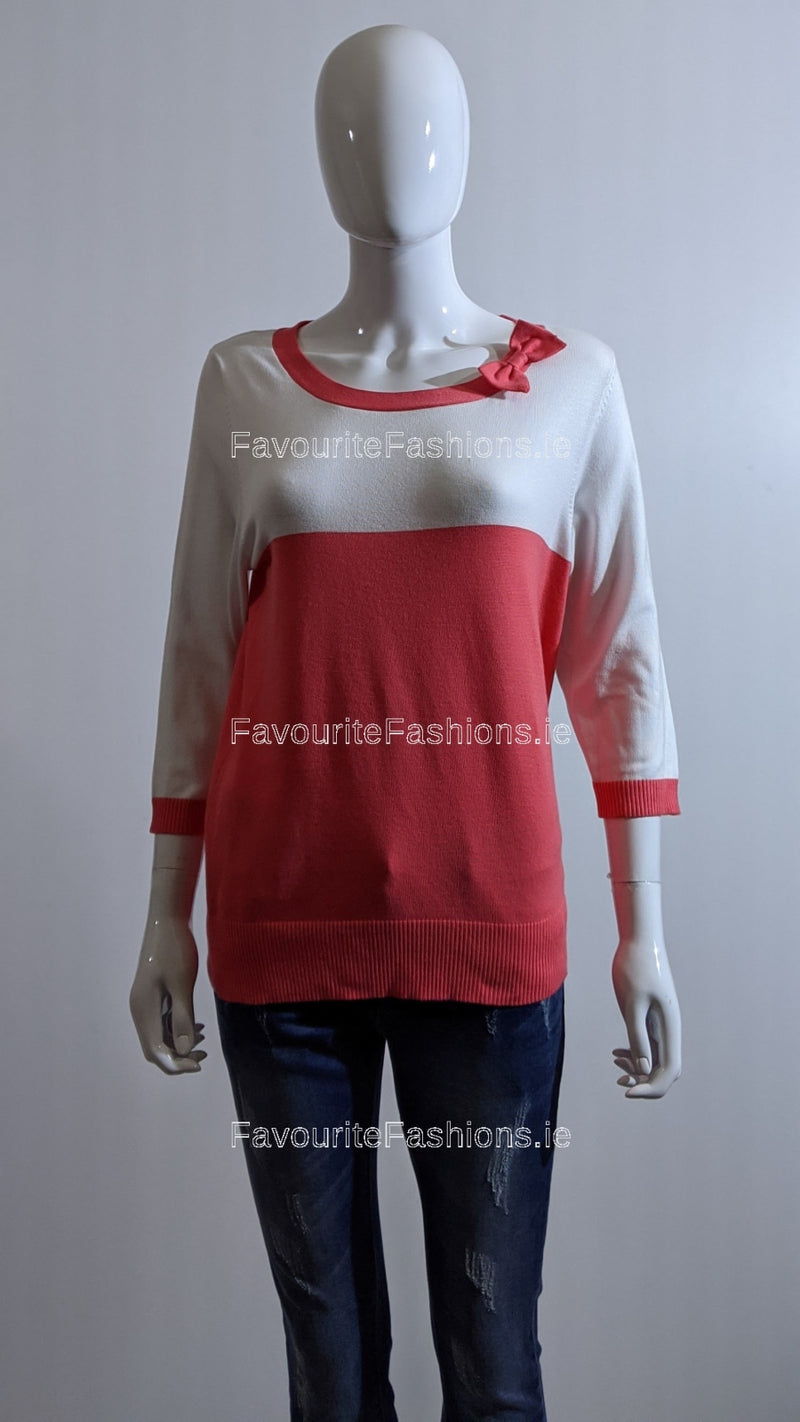 Coral Bow Round Neck Jumper