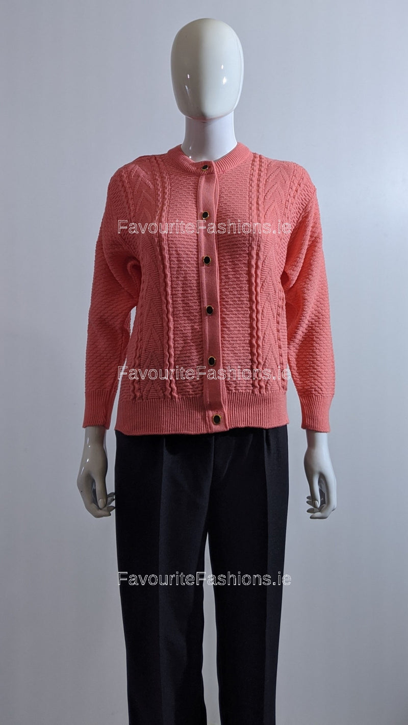 Coral Button Up Design Cardigan