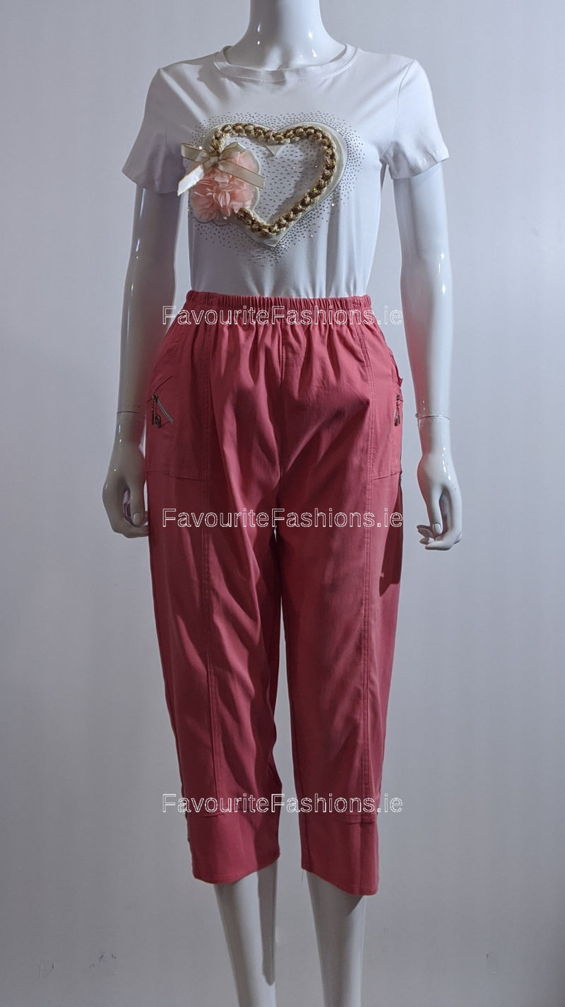 Coral Cropped Cotton Trouser