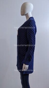 Denim Blue Knit Design Open Cardigan
