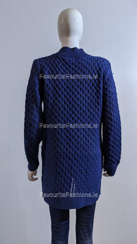 Denim Blue Knit Design Open Cardigan