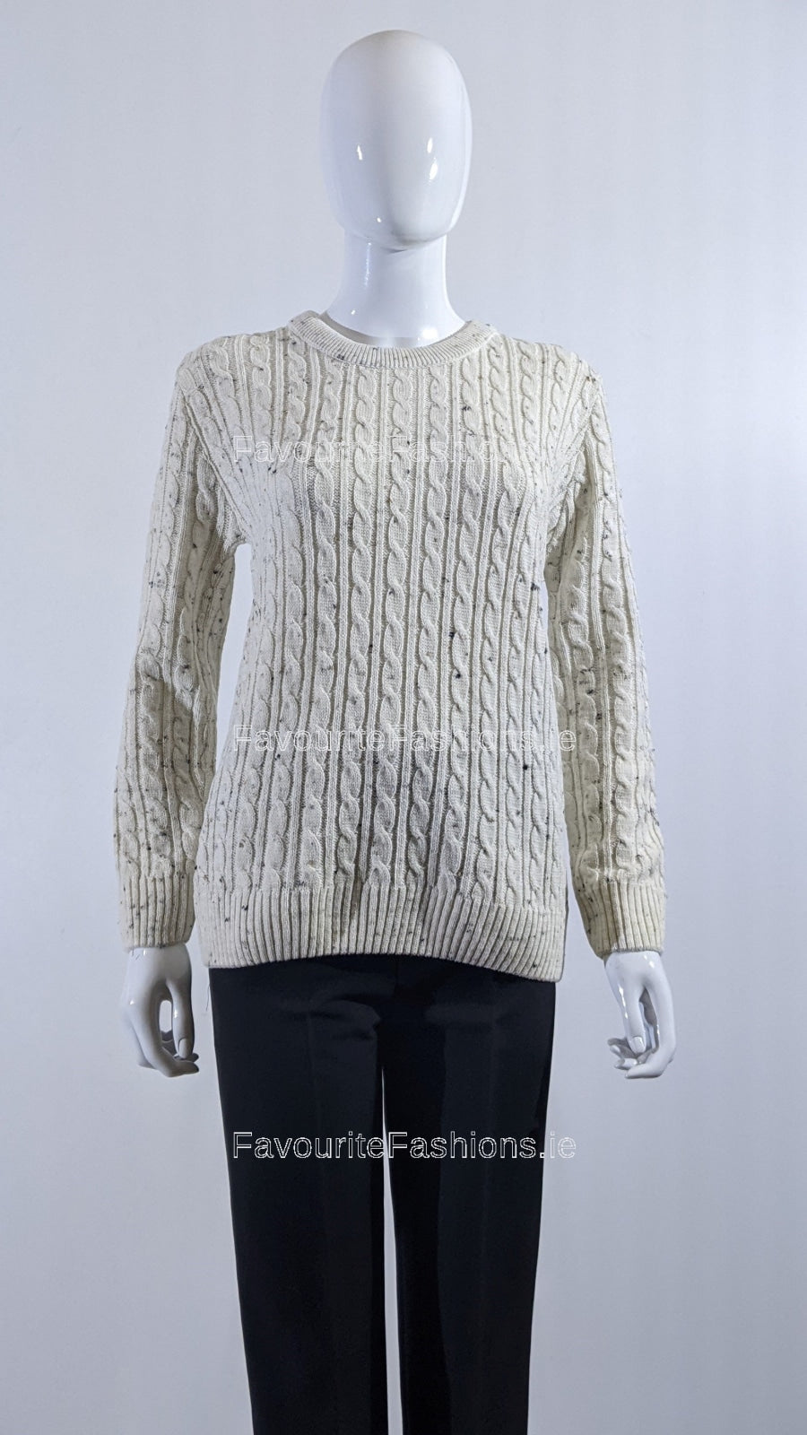 Flax Round Neck Cable Knit Jumper