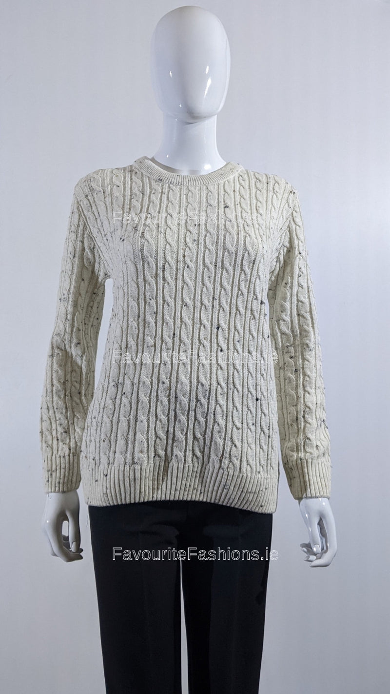 Flax Round Neck Cable Knit Jumper