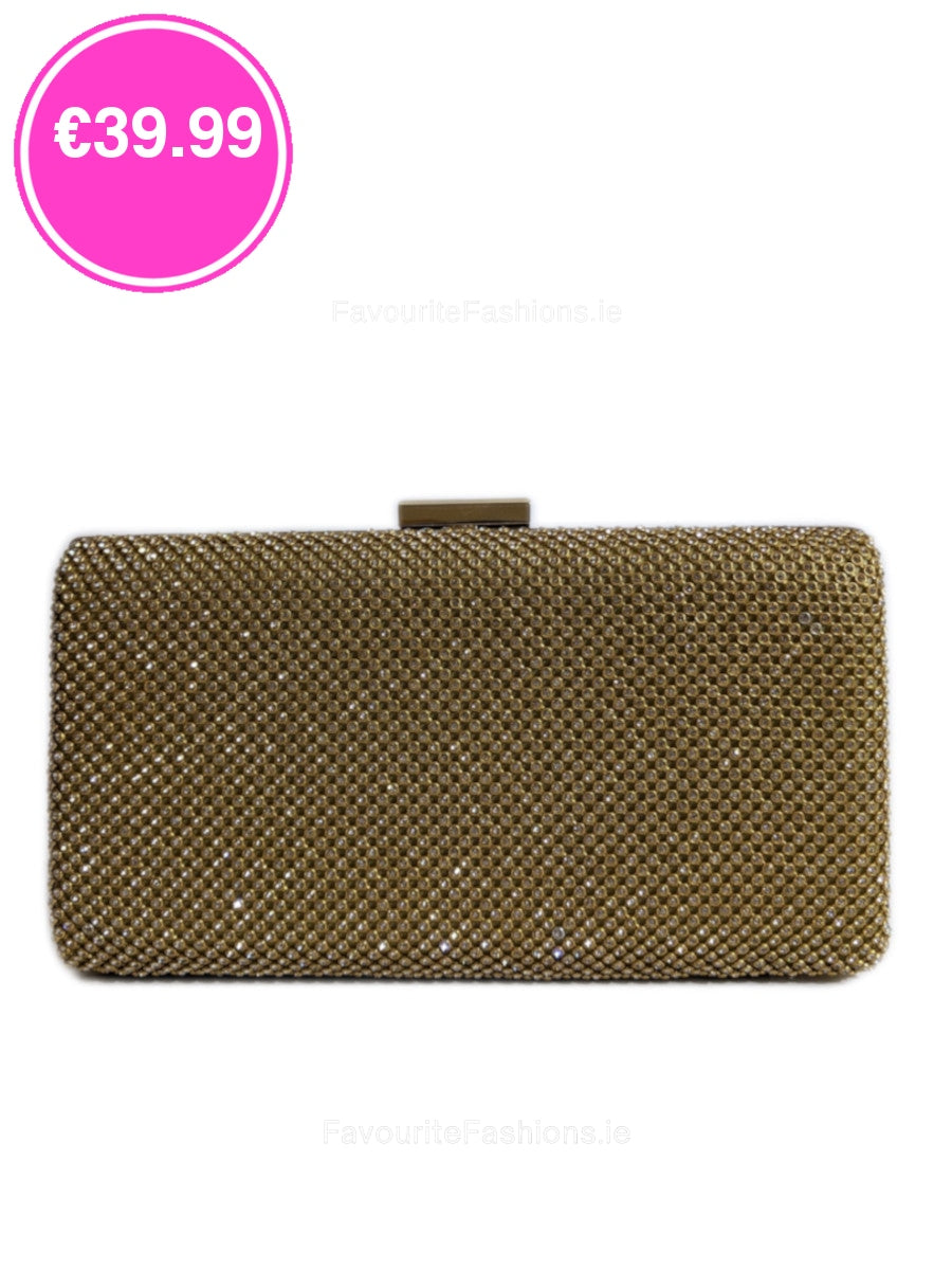 Gold Diamante Embellised Clutch Bag