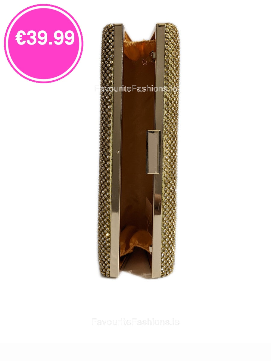 Gold Diamante Embellised Clutch Bag