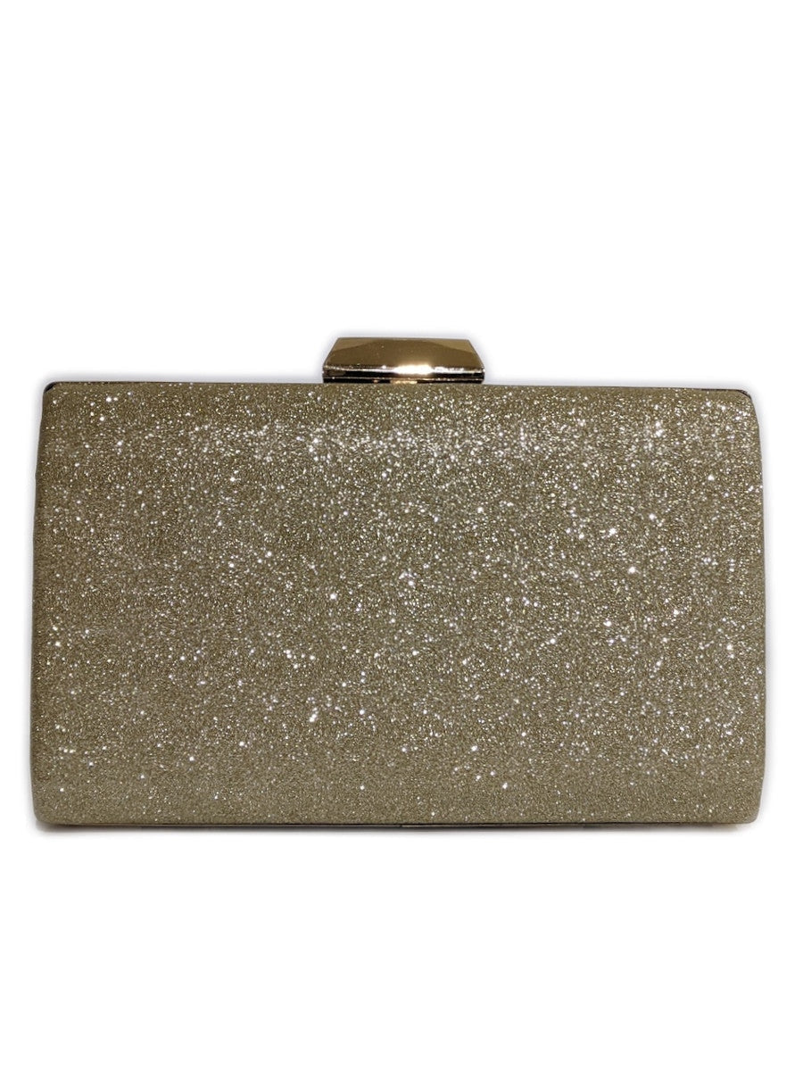 Gold Pleated Glitter Clutch Bag with Handle
