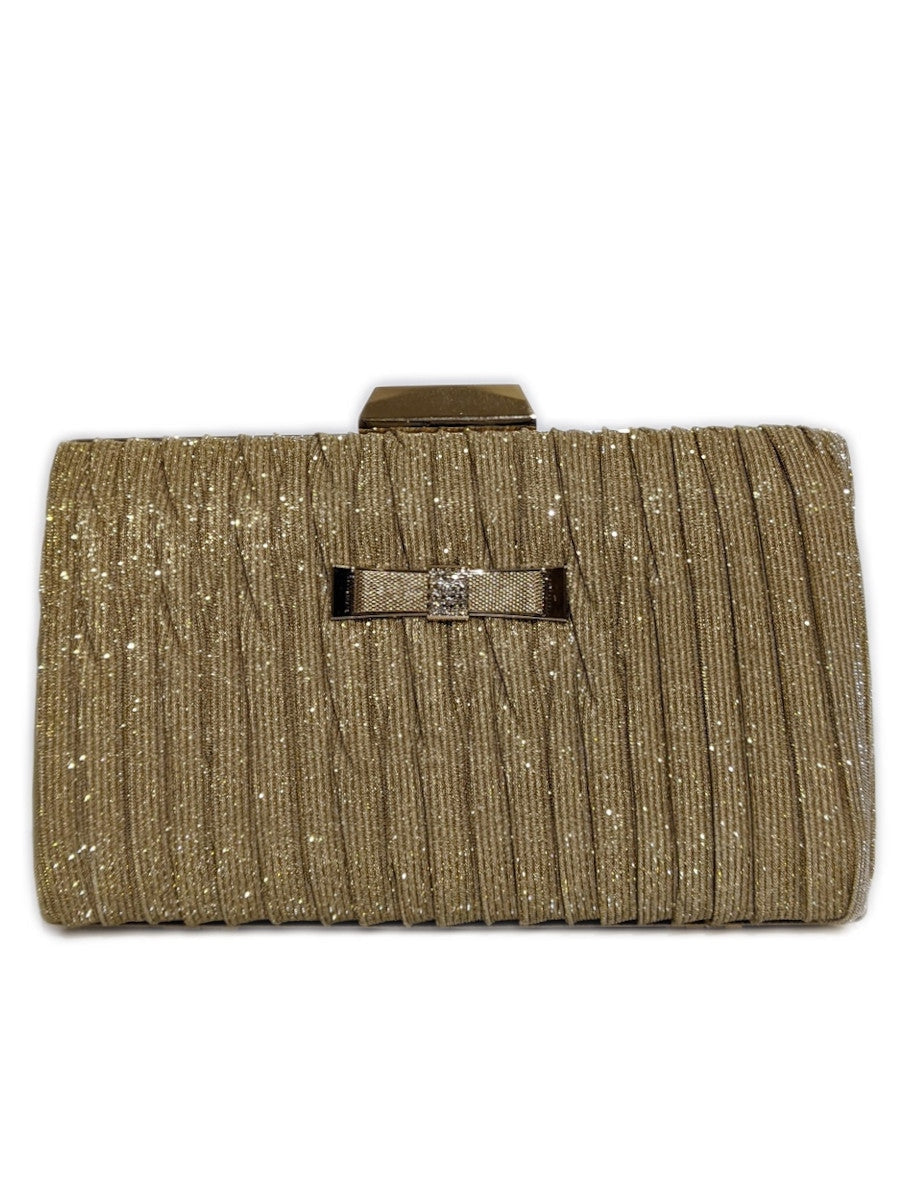 Gold Pleated Glitter Clutch Bag with Handle