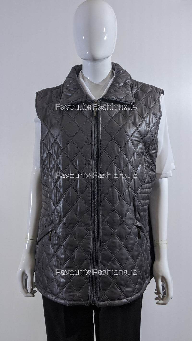 Grey Diamond Quilted Waistcoat with Zipped Pockets