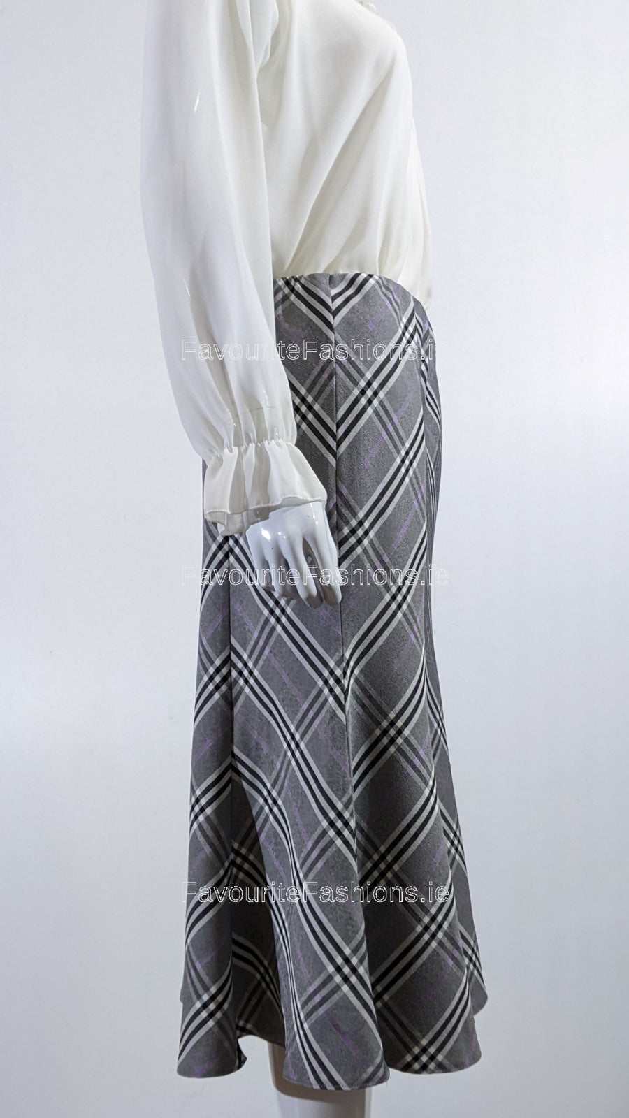 Grey Elasticated Lined A-Line Checked Skirt