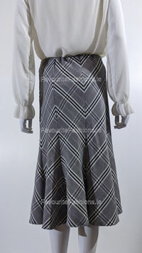 Grey Elasticated Lined A-Line Checked Skirt