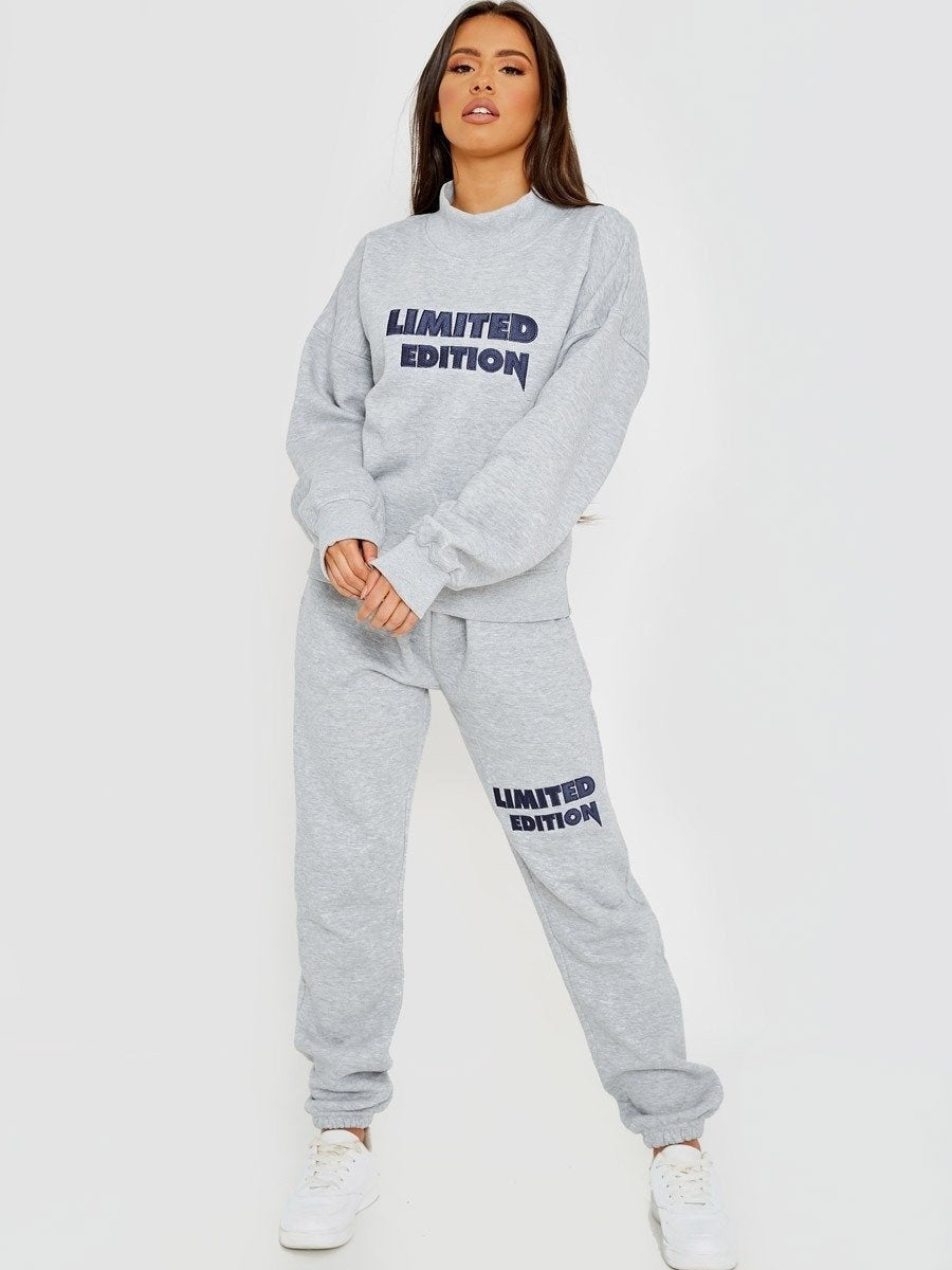 Grey Embroidered Limited Edition Fleece Tracksuit Set