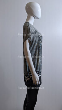 Grey Glitter Denim Design Top