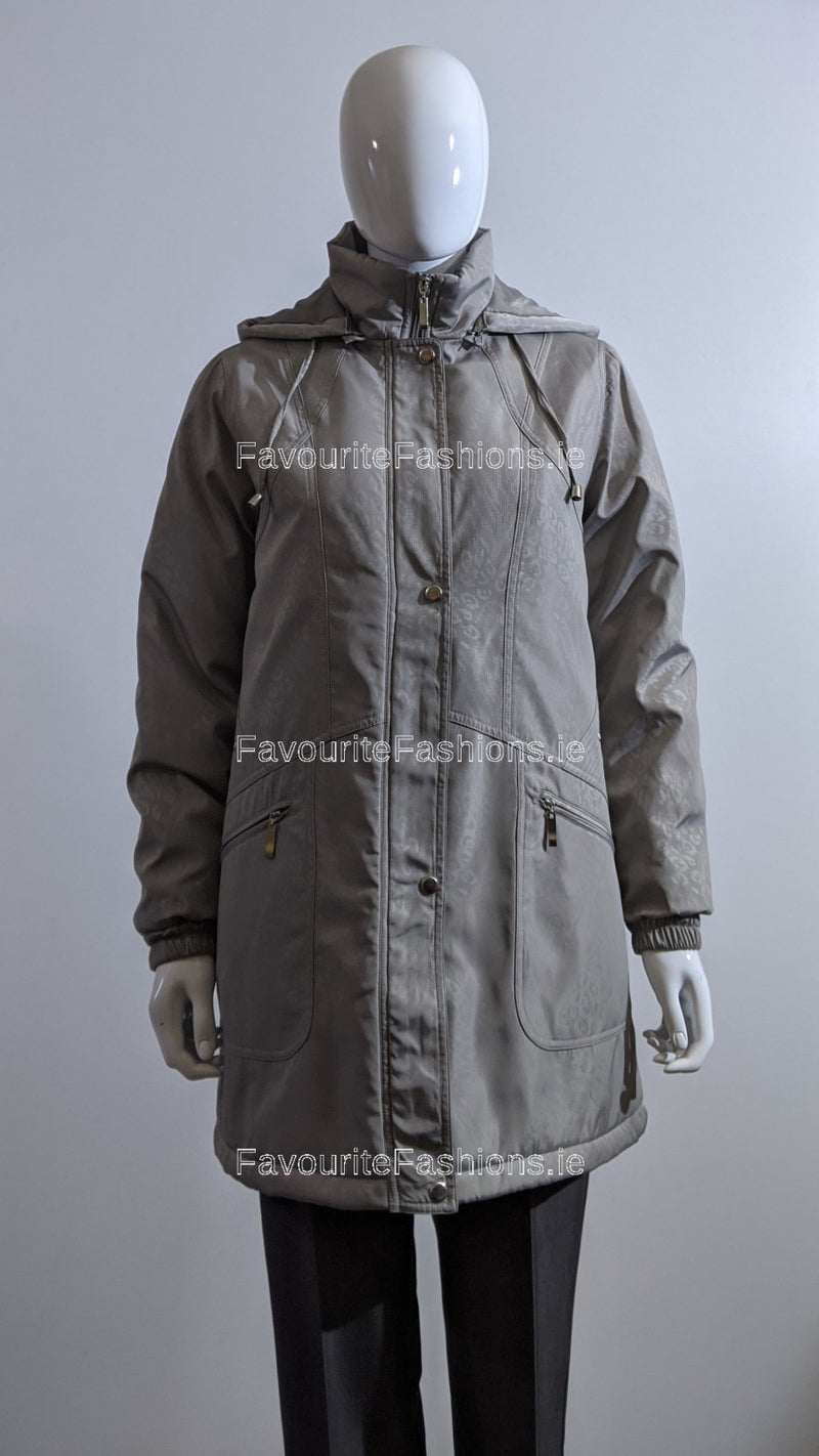 Grey Pattern Detail Hooded Long Coat