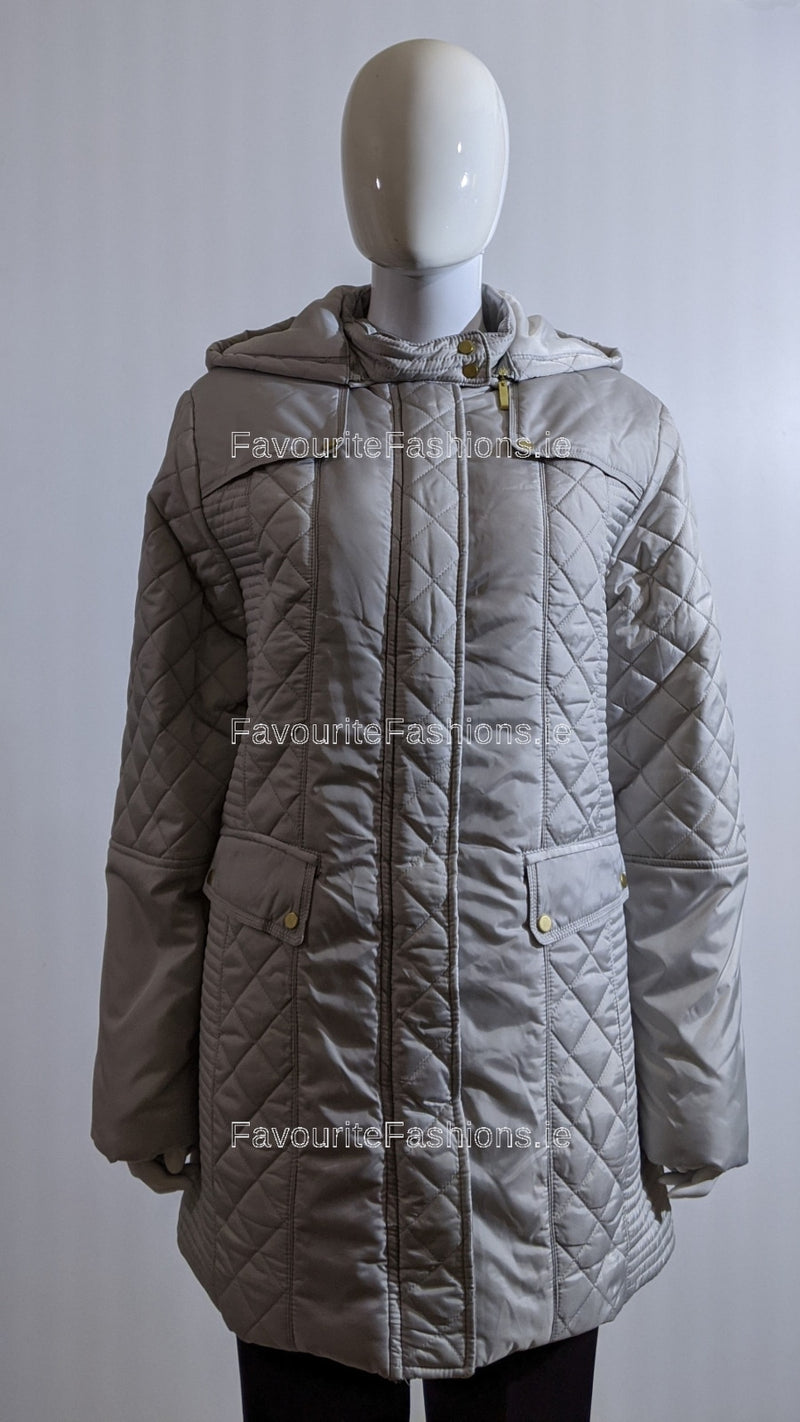 Grey Quilted Hooded Long Coat