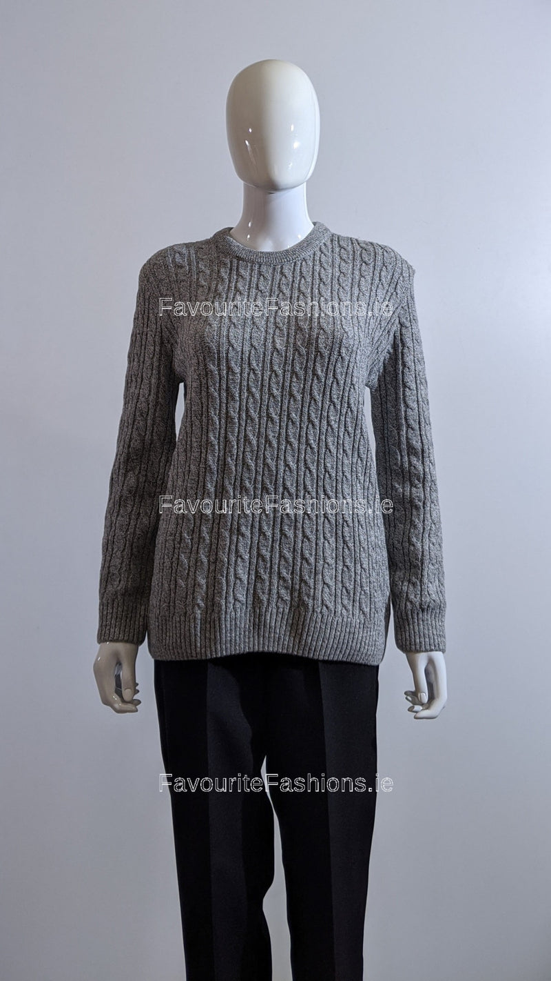Grey Round Neck Cable Knit Jumper 