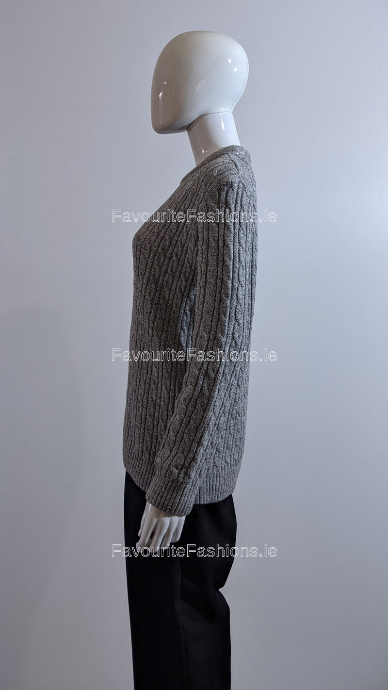 Grey Round Neck Cable Knit Jumper 