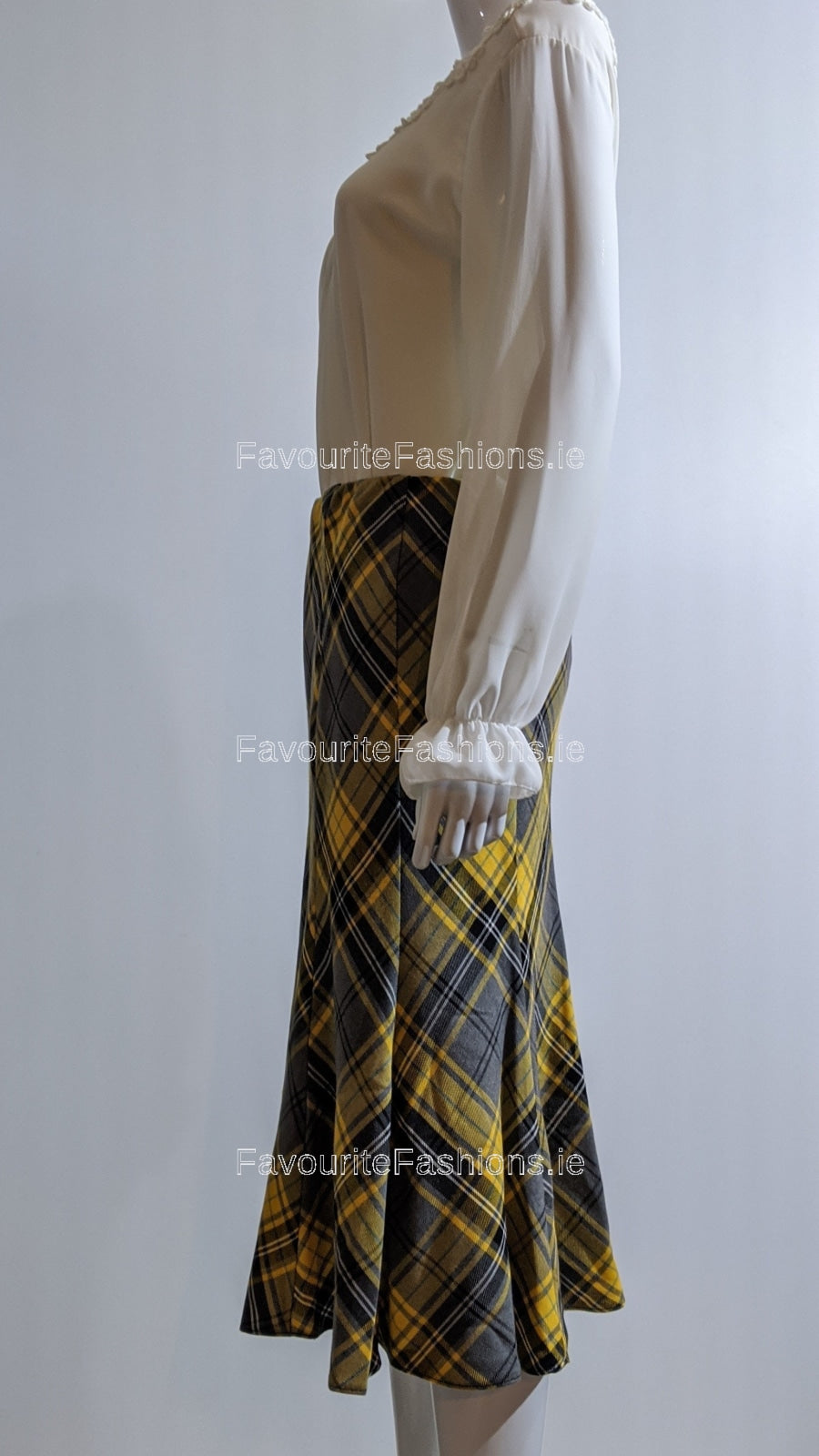 Grey & Yellow Elasticated Lined A-Line Checked Tartan Skirt