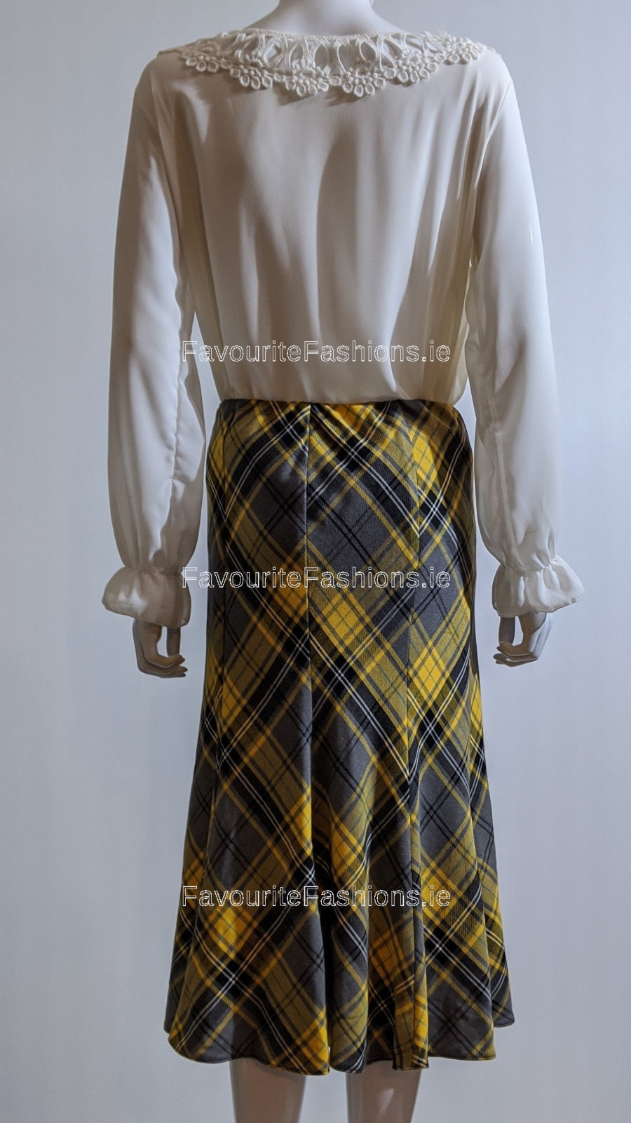 Grey & Yellow Elasticated Lined A-Line Checked Tartan Skirt