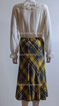 Grey & Yellow Elasticated Lined A-Line Checked Tartan Skirt