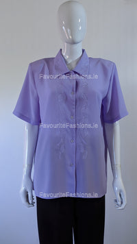 Lavender Collar Button Up Short Sleeve Blouse Top