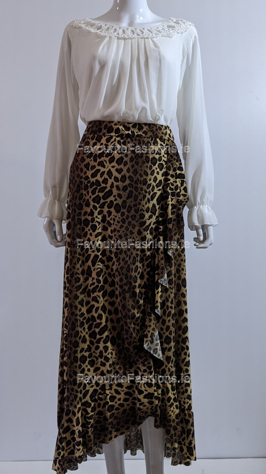 Leopard Print Frill Design Skirt