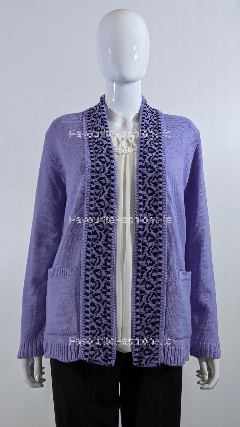 Lilac Pattern Open Cardigan with Pockets