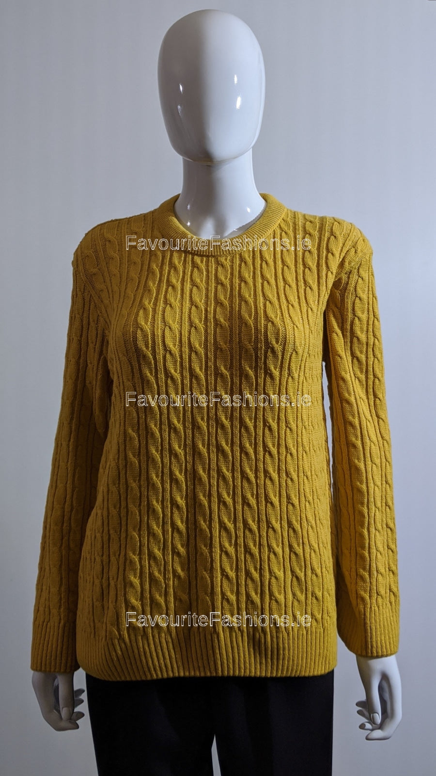 Mustard Round Neck Cable Knit Jumper