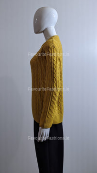 Mustard Round Neck Cable Knit Jumper